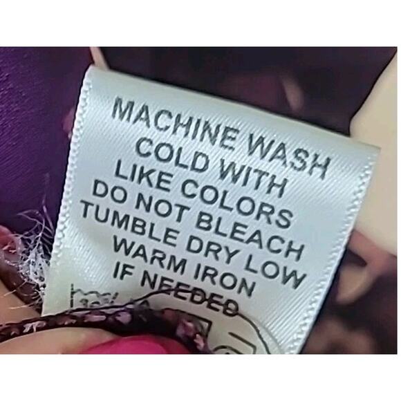 Purple Pink Floral V-Neck Wrap Blouse L Semi-Sheer Cropped Festival EUC - Picture 7 of 7